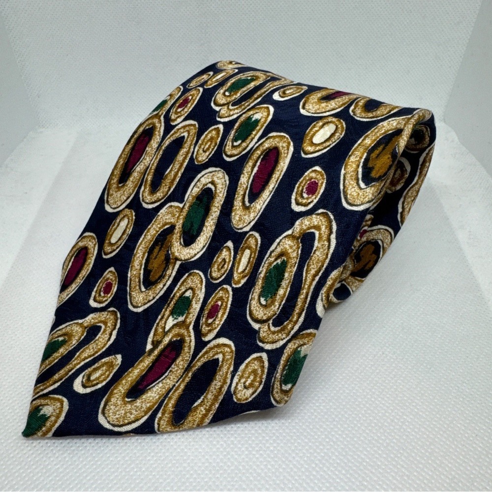 VTG Paul Fredrick Men's Necktie Blue Colorful Abstract Design 100% Imported Silk